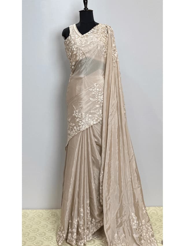 Fancy Designer Saree with 2 Blouse - Light Beige Colour - QS219661