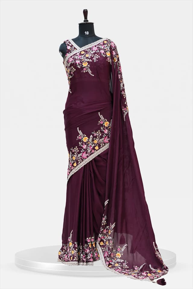 Partywear Banarasi  Saree  Deep wine with blouse- QS246339