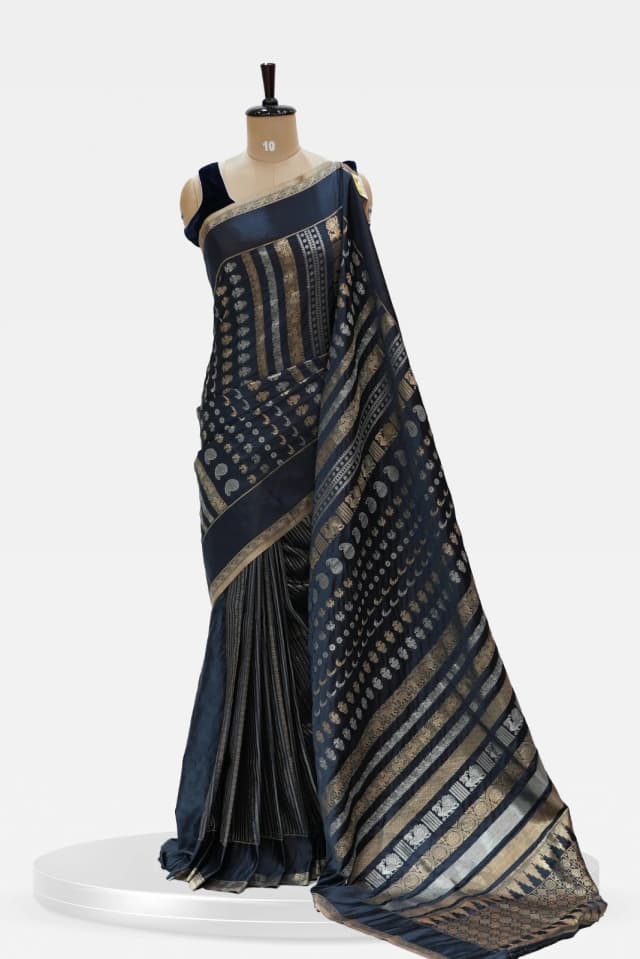 Fancy Banarasi Saree Black with Golden Zari QS240544