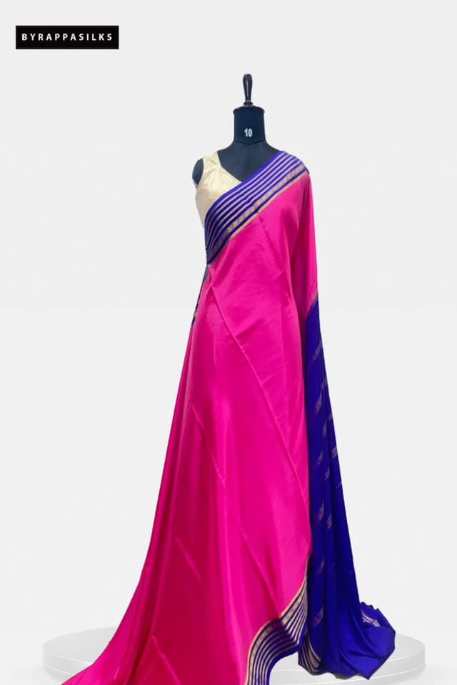 Pure Mysore Silk Saree with pink & Contrast Blue Zari Border QS270932