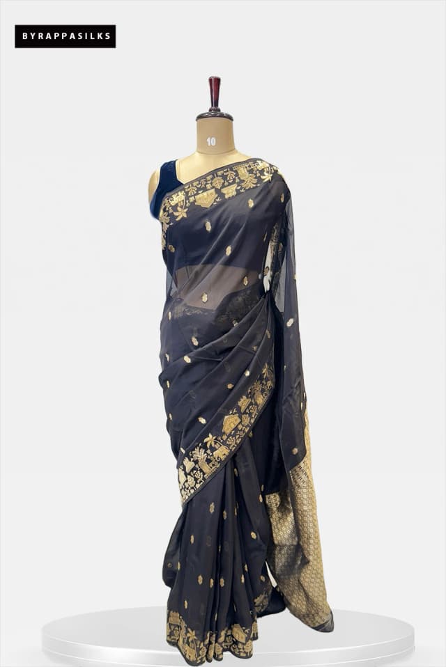 Organza Saree With Satin Banarasi Border Black QS261388