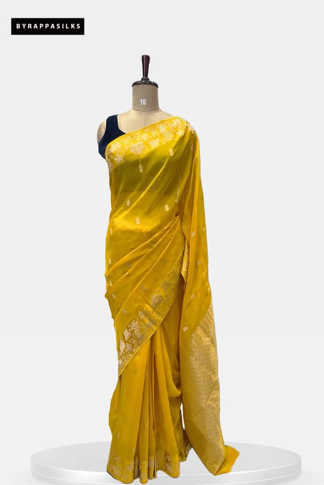 Organza Saree With Satin Banarasi Border Yellow QS261389