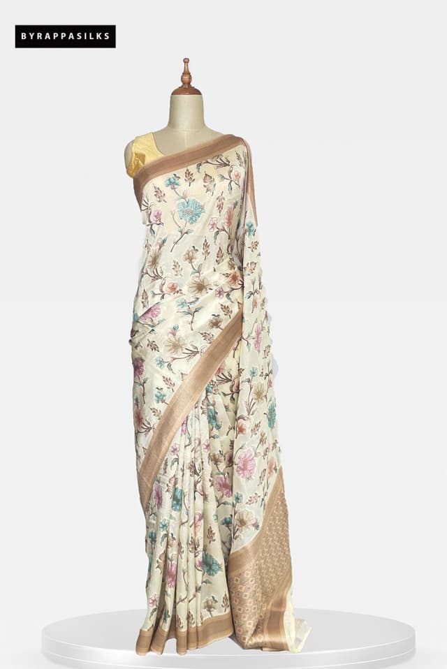 Georgette Saree With Meenakari work Cream Colour