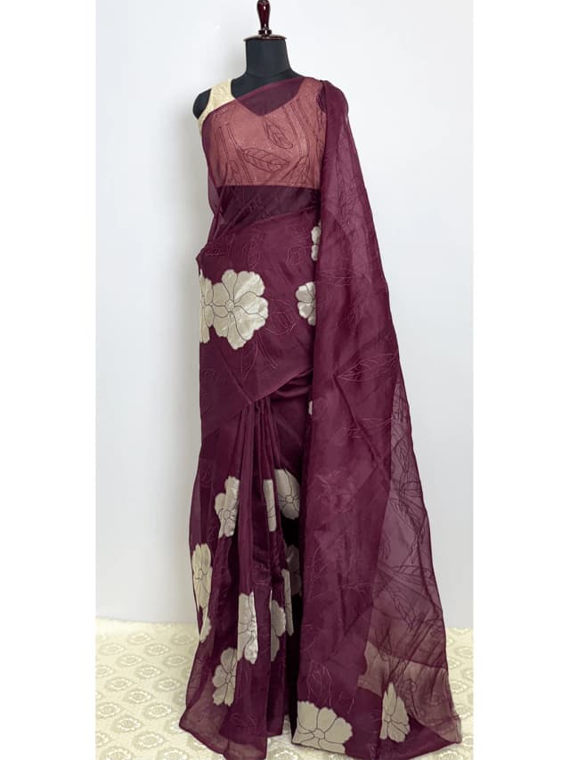 Organza Saree Wine Colour - QS216261