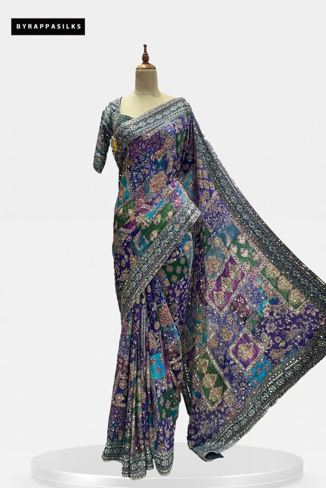 Cocktail saree purple with Sequence & Blouse  QW205693