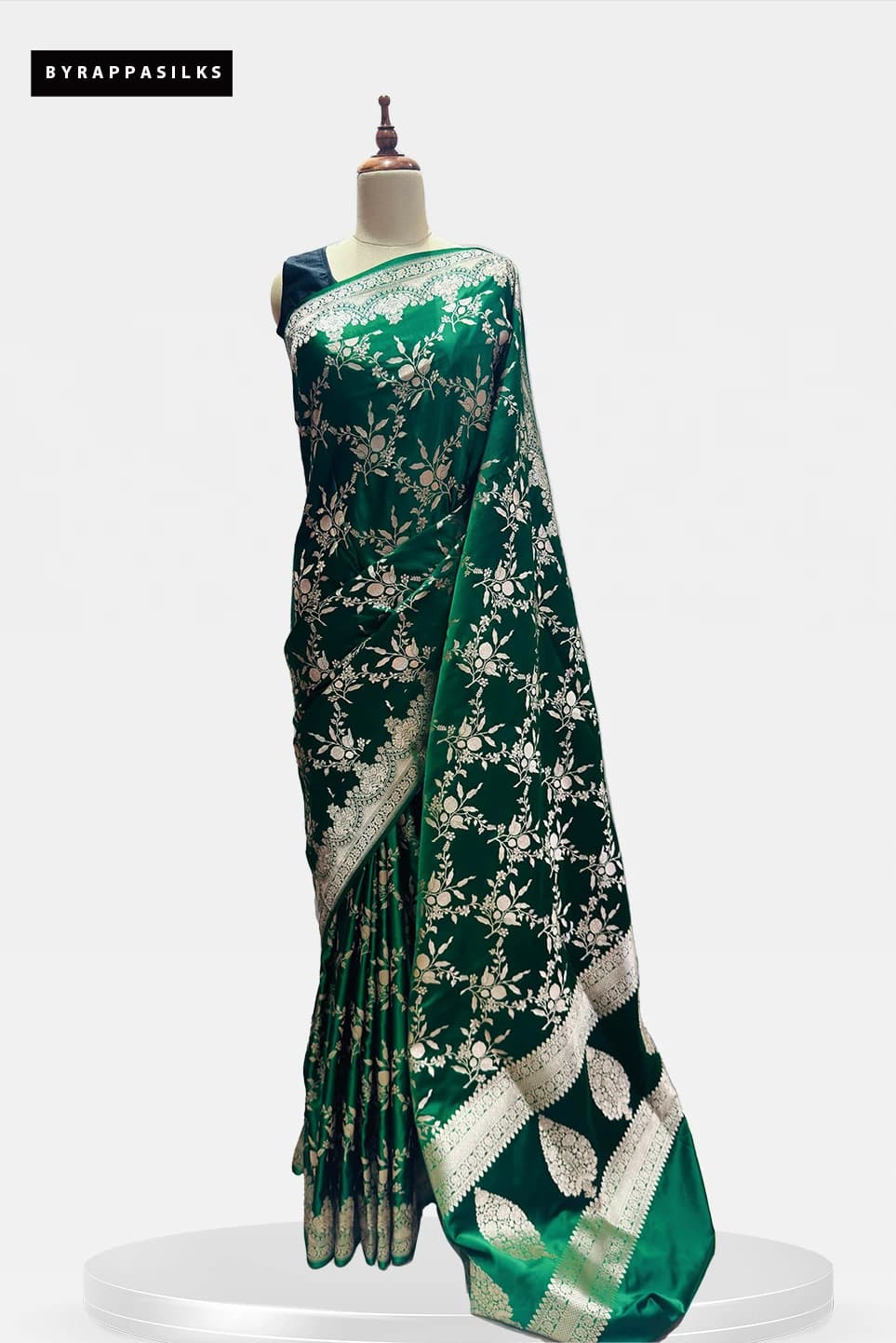 Banarasi Saree With Jaal Work Bottle Green QS286914