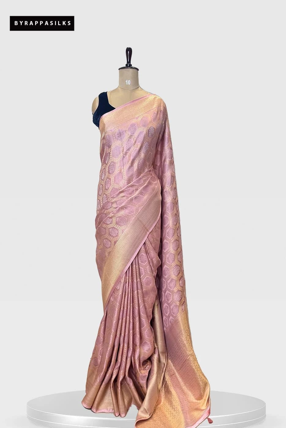 Banarasi Satin Saree Pink with All-Over Geometric Zari QS267961
