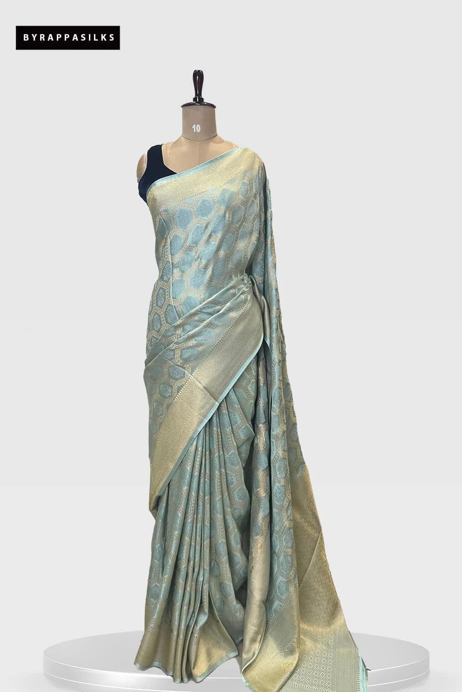 Banarasi Satin Saree Mint Green with All-Over Geometric Zari QS248942