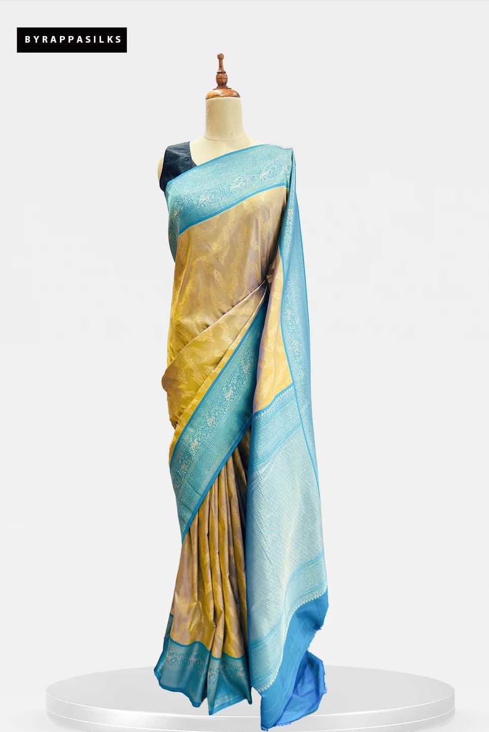 Semi Kanjeevaram In Mustard Gold & Turquoise Border QW205202
