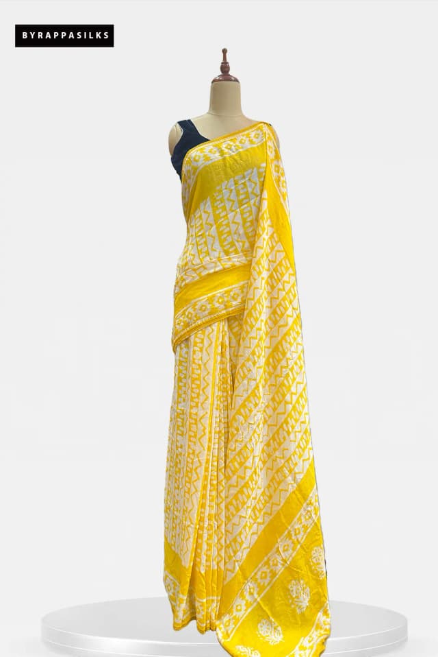 Mul Cotton Saree Geometric Yellow AA206575