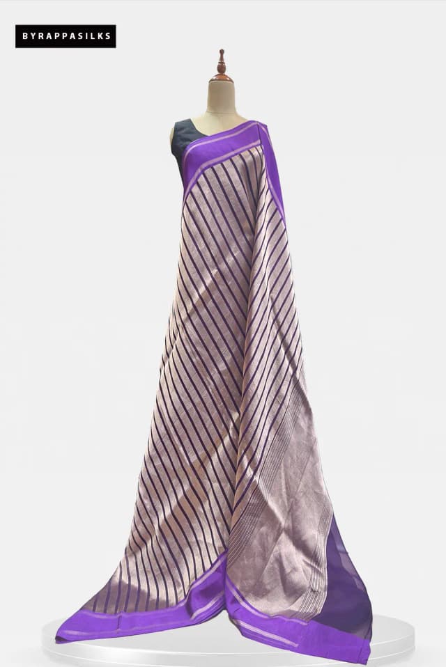 Pure Organza Tissue Saree With Saitn Border Electric Purple AA201721