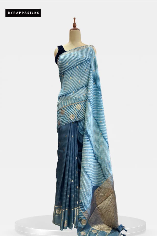 Banarasi Saree Leheriya Print Dual-Tone Teal & Slate Blue QS319403