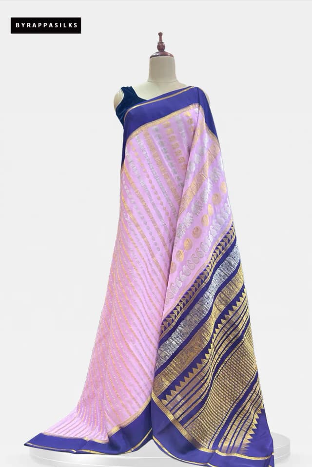 Pure Mysore Silk Saree Baby Pink & Royal Blue AA207601