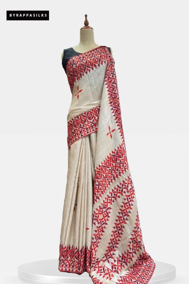 Pure Tussar Saree Kutch Work Beige AA204877