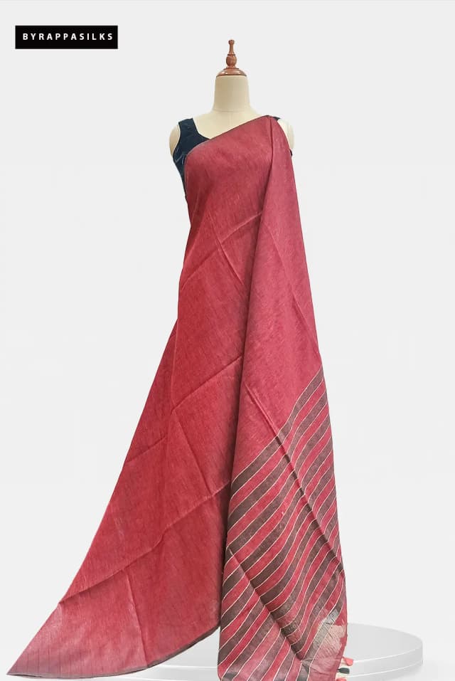 Linen Saree Deep Red AA213084
