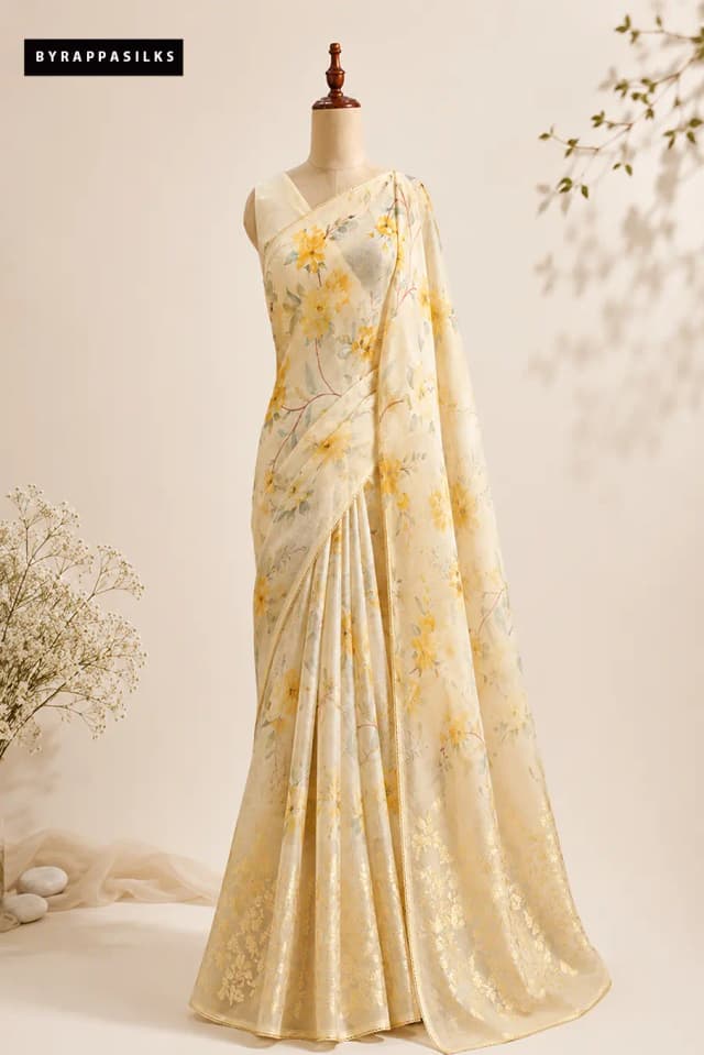 Pure Organza Saree Cream & Yellow AA301307