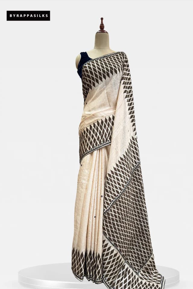 Pure Tussar Saree Kutch Work Beige AA204877