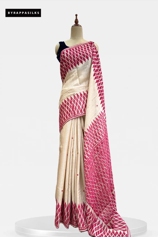 Pure Tussar Saree Kutch Work Beige AA204877