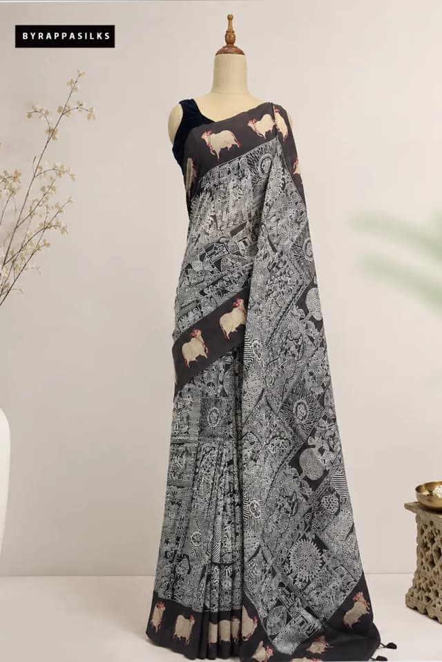 Printed Tussar saree Coffee Brown AA308951
