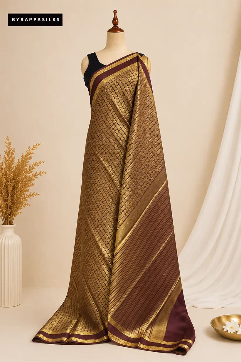 Pure Mysore Silk Saree Rich Maroon With Gold Zari AA313636