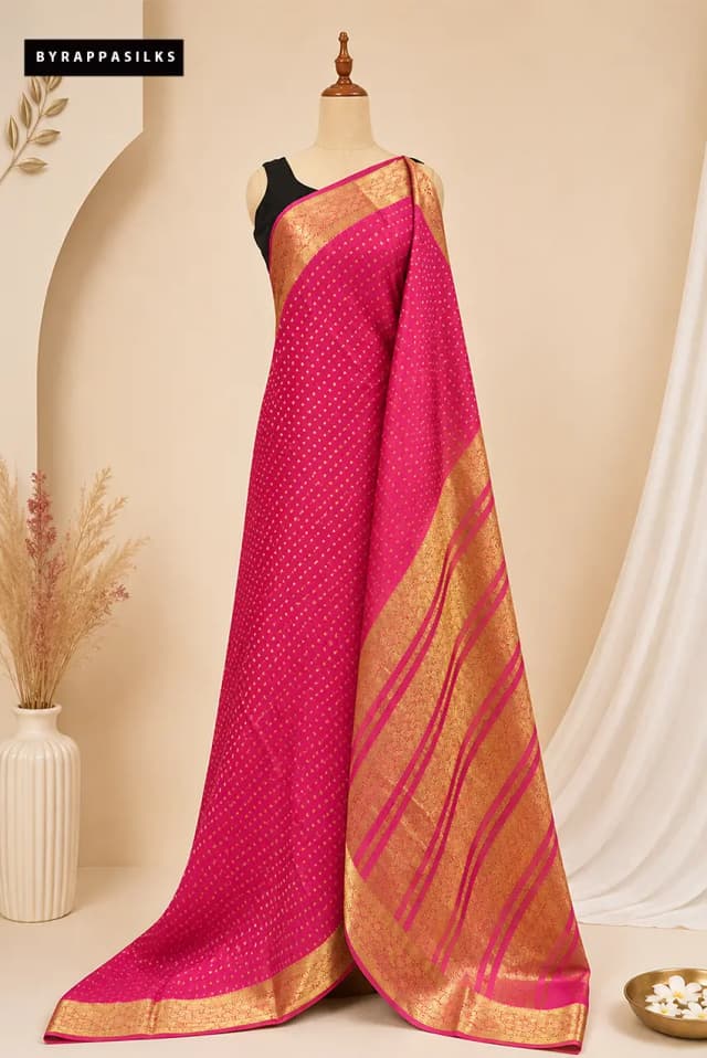 Pure Mysore Silk Saree Rani Pink With Gold Zari AA313542