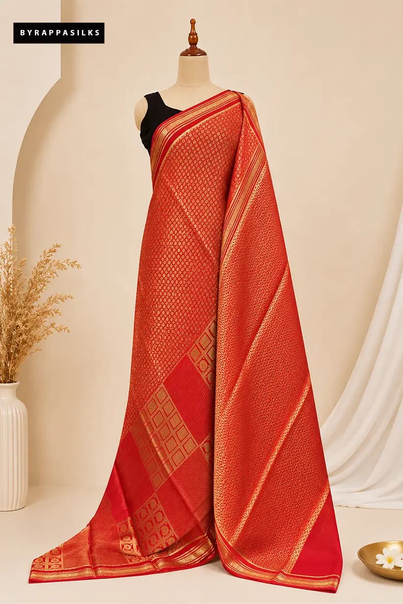 Pure Mysore Silk Saree Red With Gold Zari AA313515