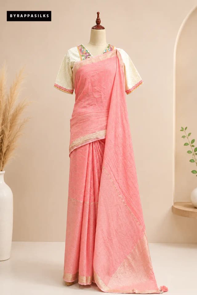 Peach Colour Designer Border Saree With Ready Blouse AA313275