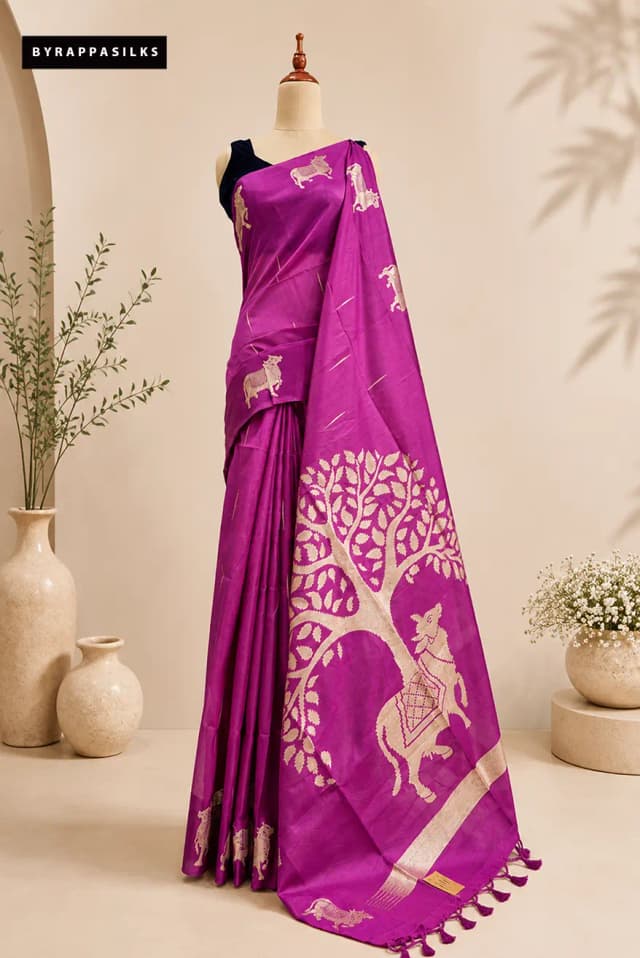 Semi tussar saree magenta color AA314922