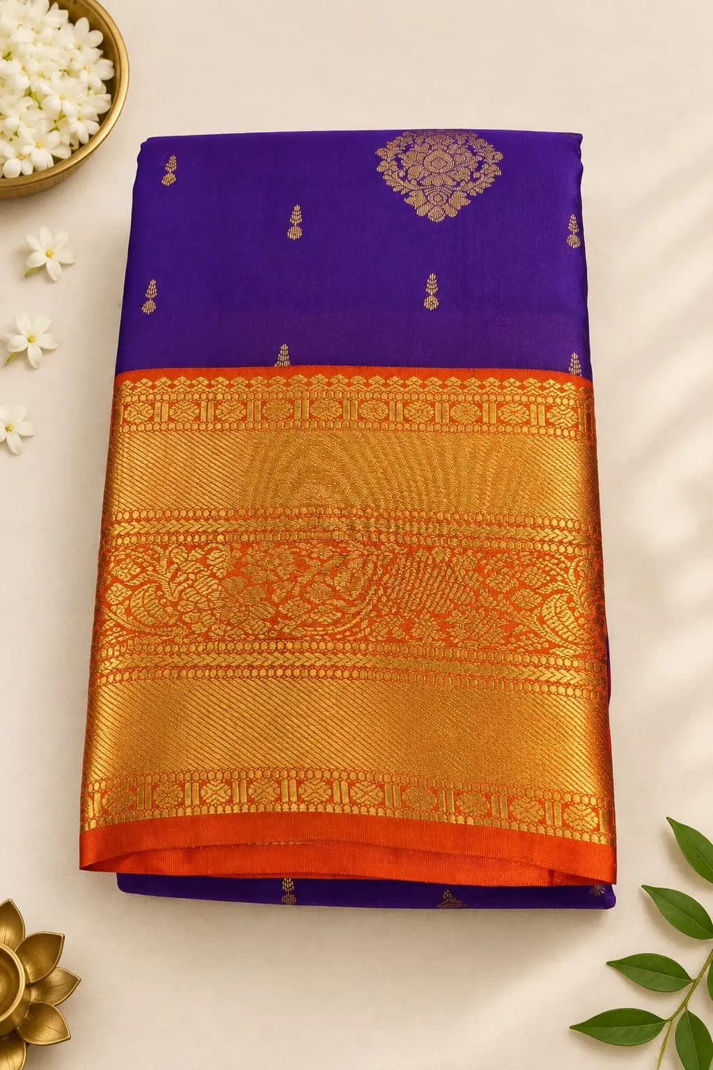 Semi Kanchipuram Saree Purpal Colour With Orange Border QS305618