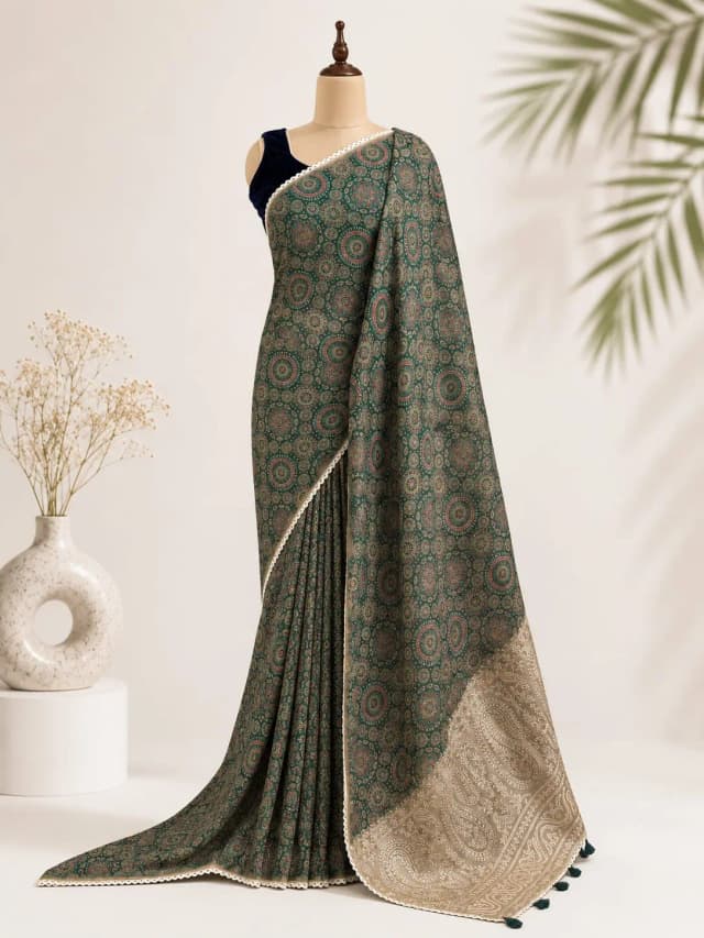 Chanderi Saree Olive Green Colour AA311777
