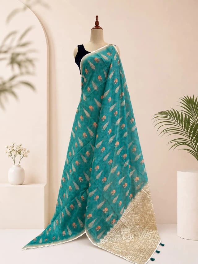 Chanderi Saree Teal Blue Colour AA311777