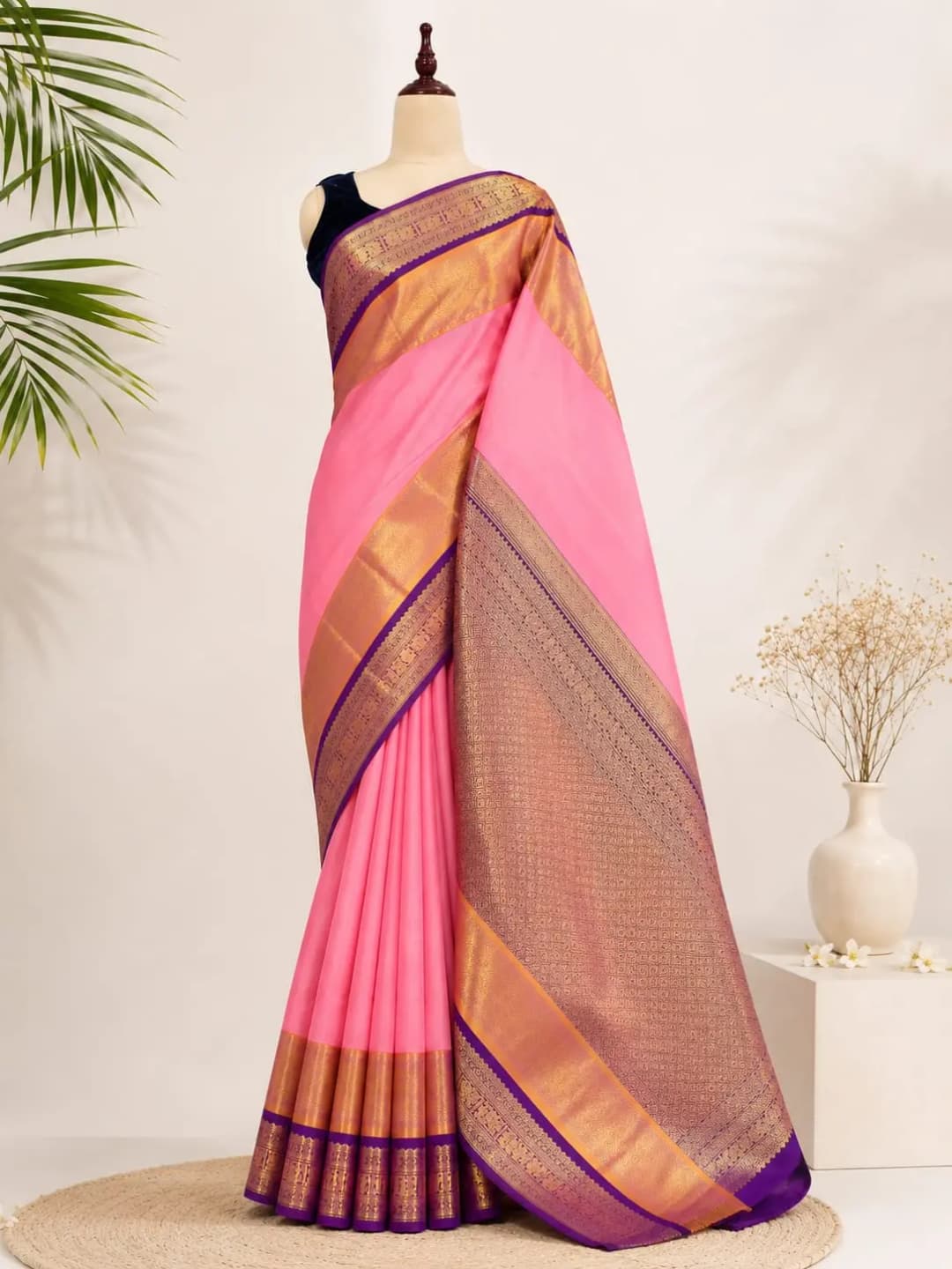 Pure Silk Saree Pink With Double Border AA315972