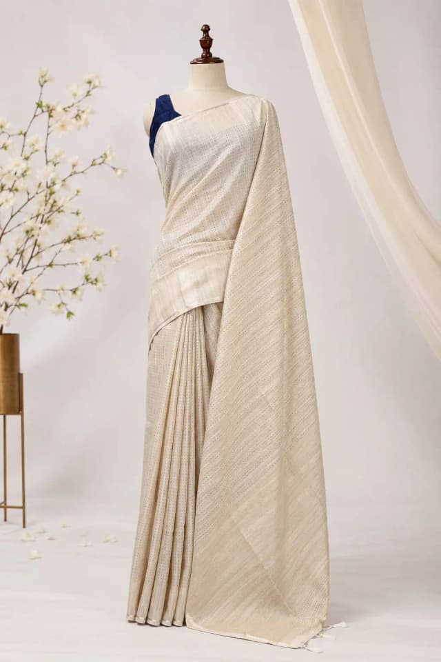 Semi Tussar Saree Cream Colour AA315876