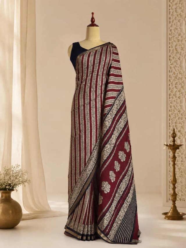 Chandari Block Print Saree AA314792