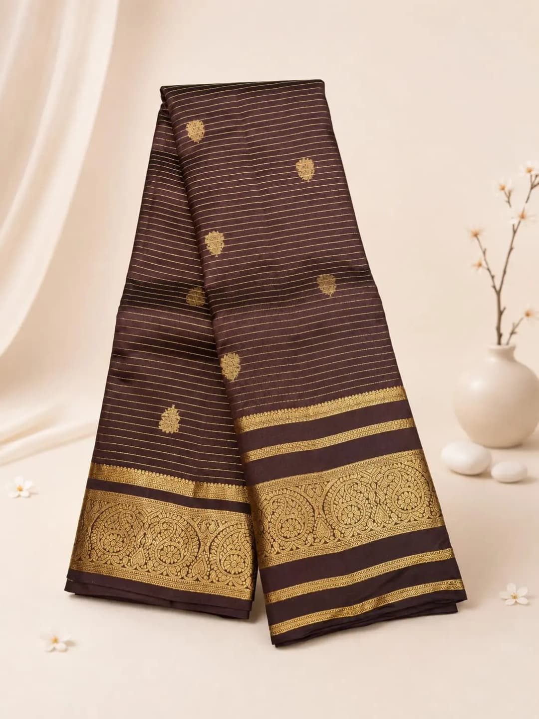 Kanchipuram Saree Chocolate Brown Colour AA317184