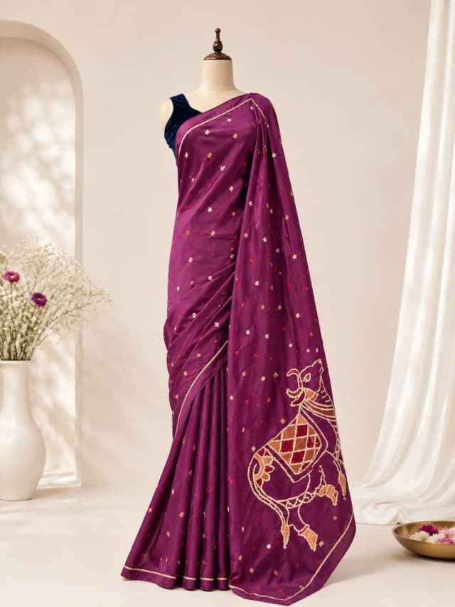 Semi Tussar Saree Dark Maroon Colour AA317307