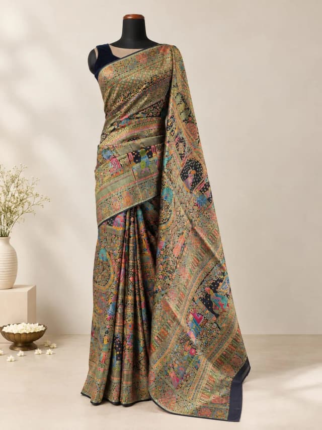 Pashmina Banarasi Sarees - Black Colour QS204820
