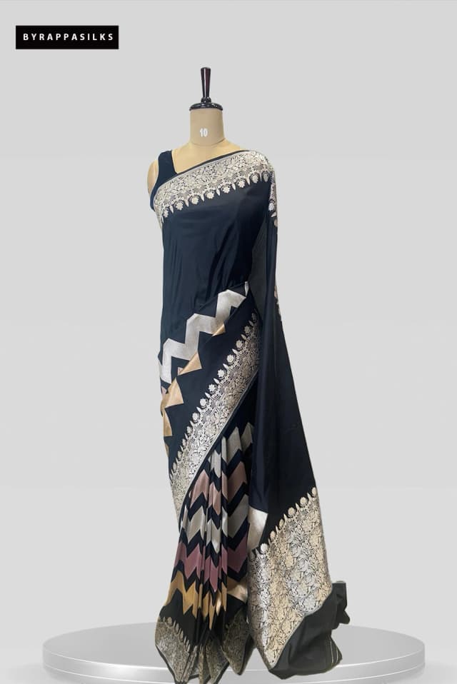 Pure Kathan Banaras Black Saree QS279686