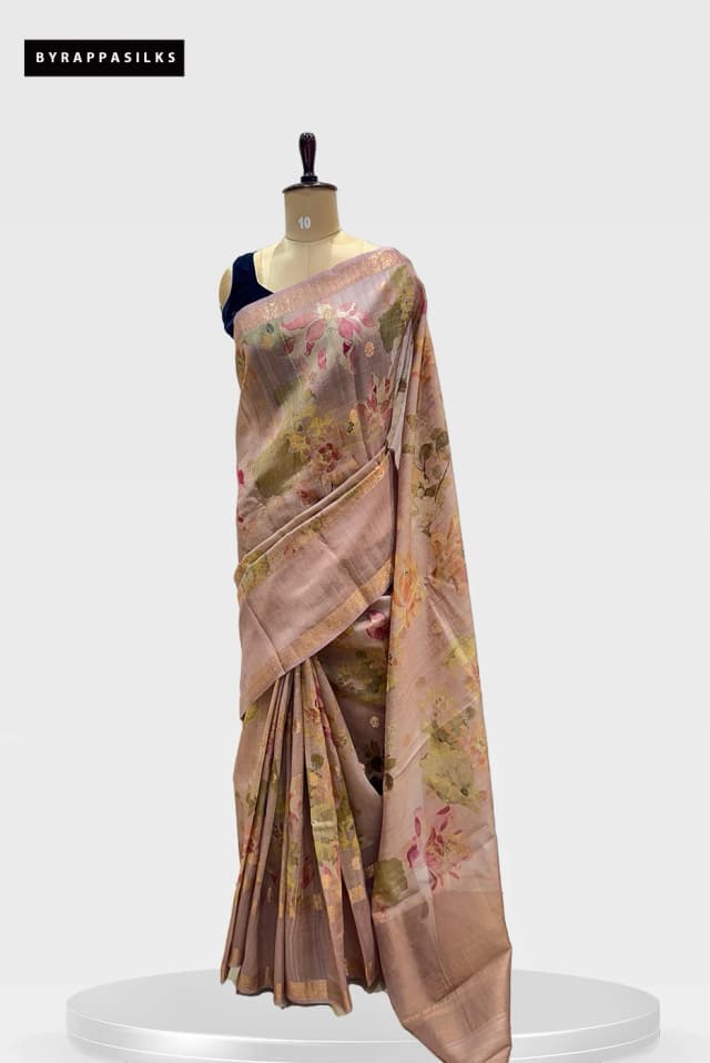 Pure Tussar Saree Dusty Pink With Floral Print QS276337