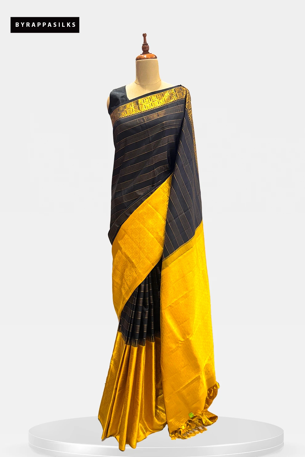 Pure Kanjeevaram Saree Black & Yellow QS265611