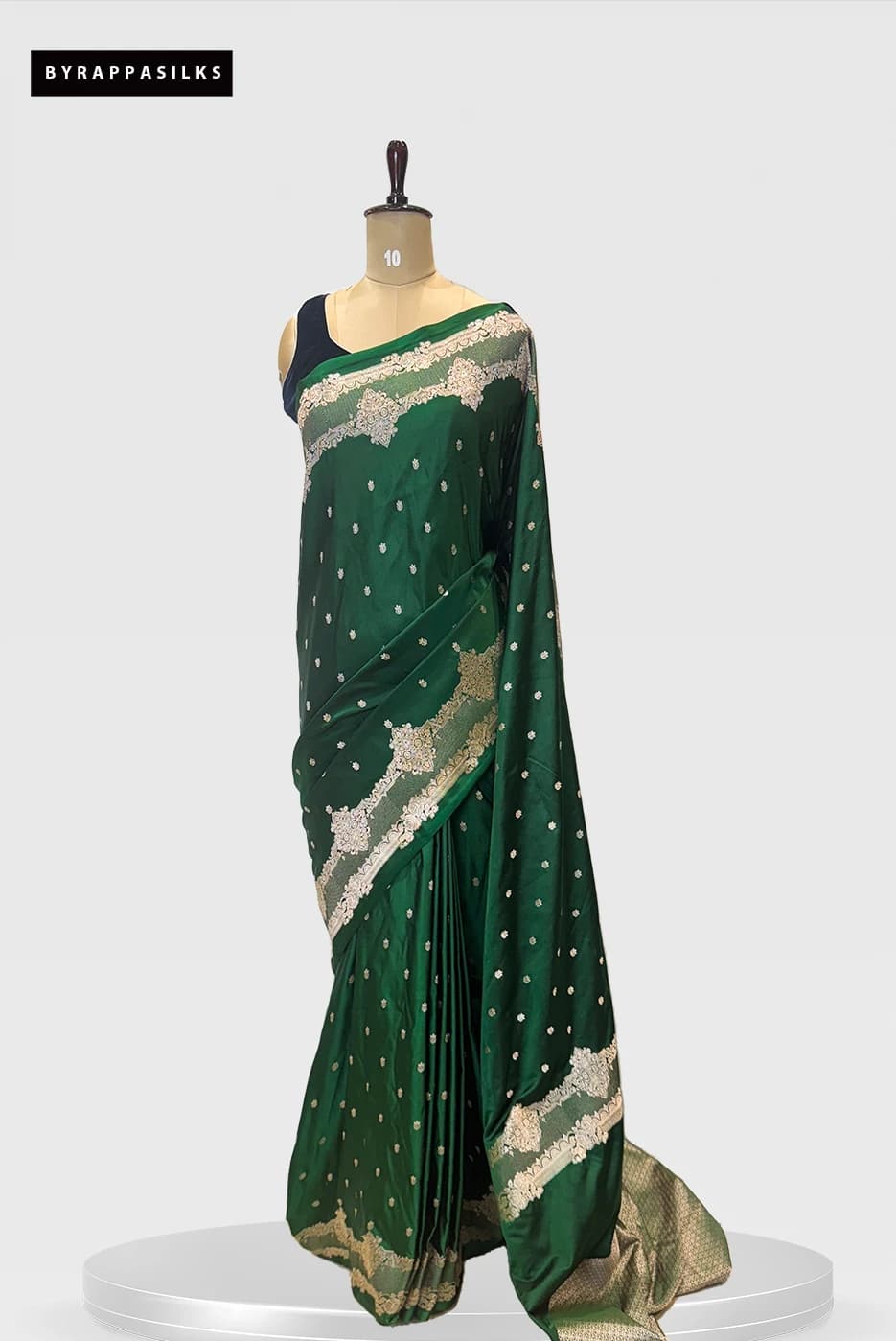 Satin Banarasi Saree Bottle Green With Zari Border QS279486