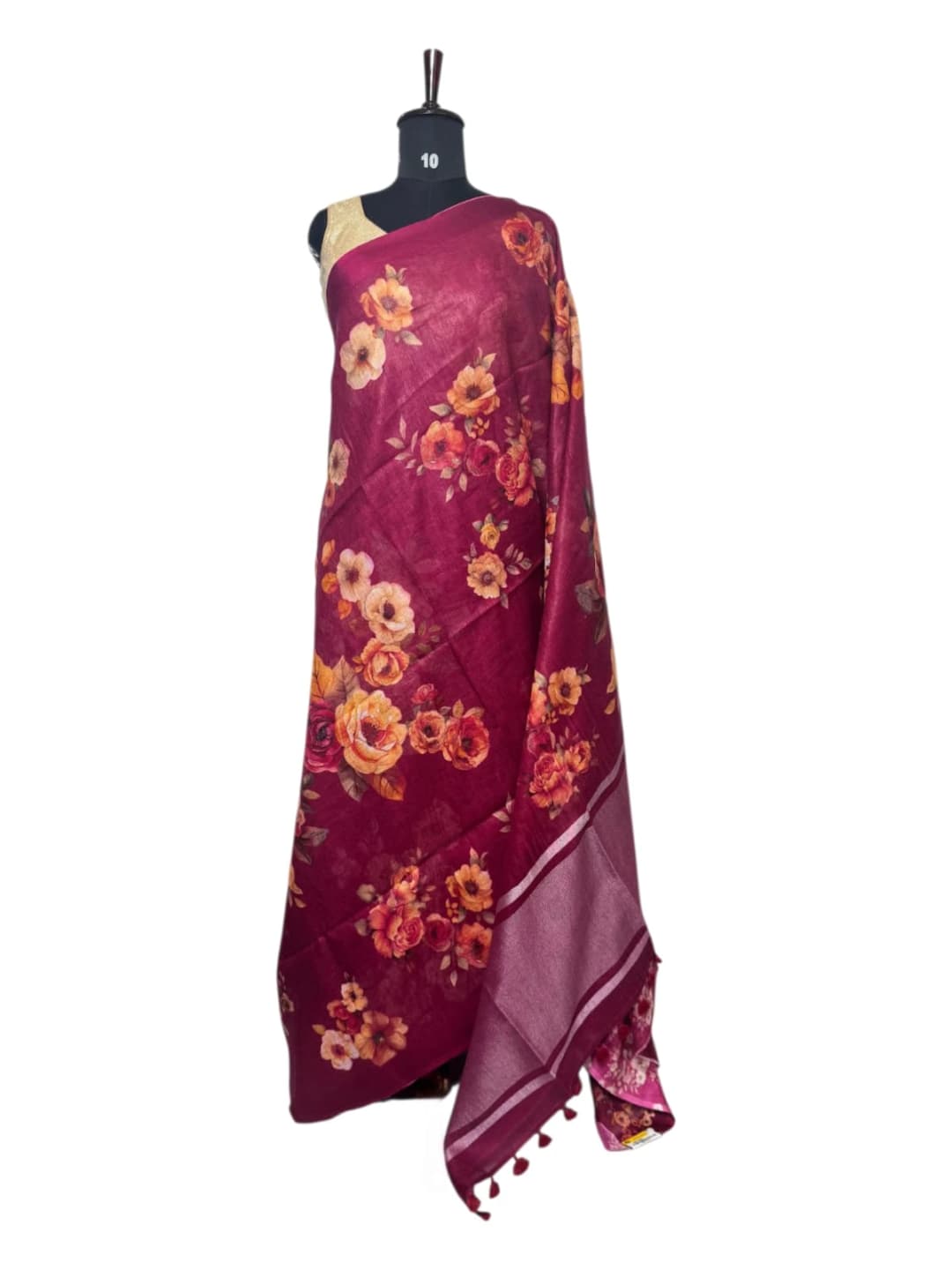 Pure Linen Maroon Floral Print Saree QS271812