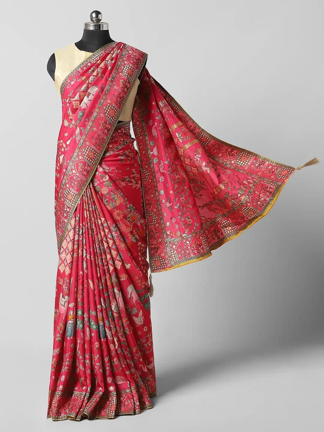 Munga Crape saree With Rani Pink Colour QA255364