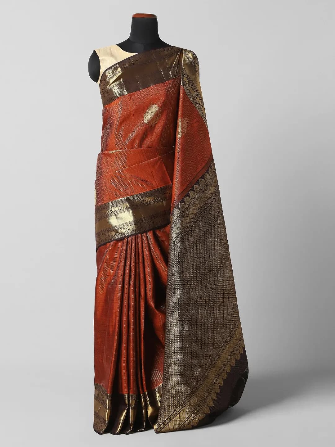 Kanchevaram 1Gm Gold saree -Reddish Orange Colour QA254668