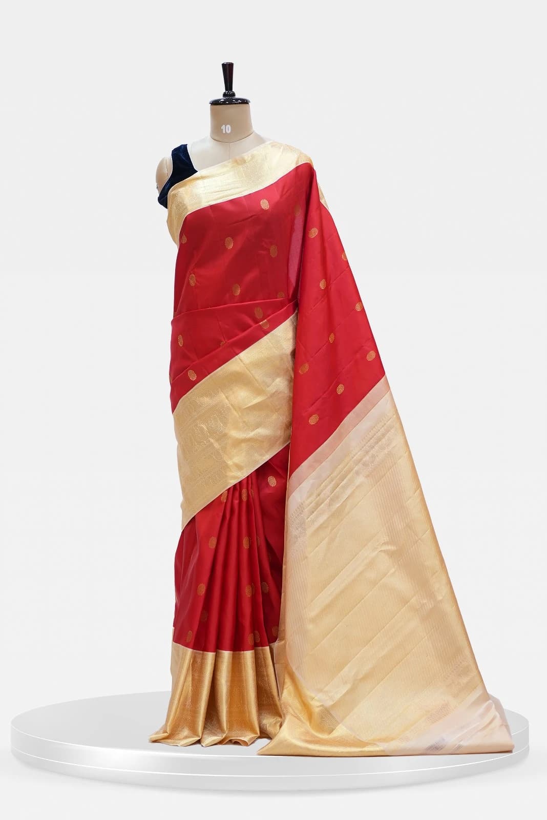 Kanchee Red & Gold Traditional 1 Gram Gold Silk Saree with Zari Border QS241511