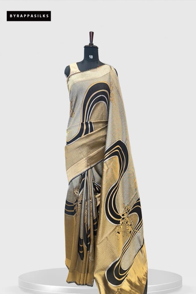 Georgette Saree With Woven Design Gold & Grey Colour QS280472