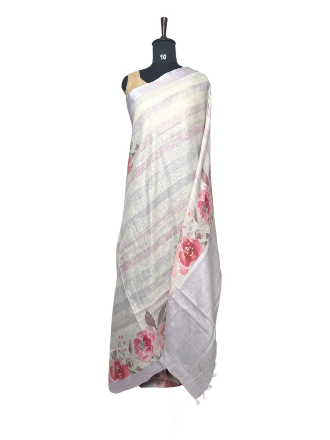 Pure Linen Lavender Floral Stripe Blend Saree QS271816