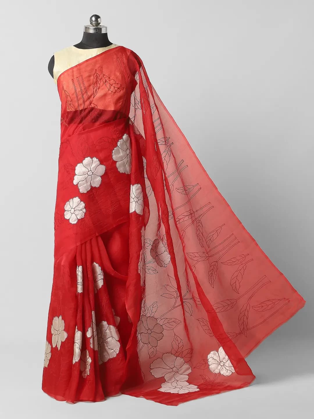 Organza Saree - Red Colour QA254685
