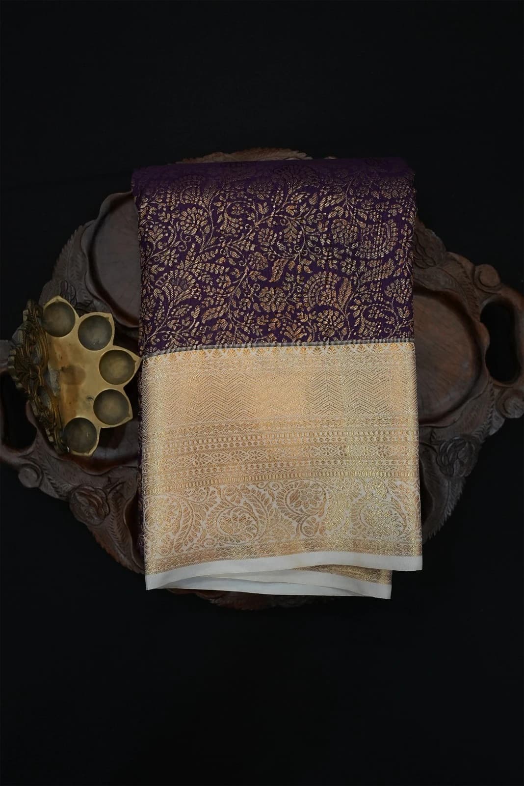 Tissue Brocade Saree - Purple With Gold Border QS235934