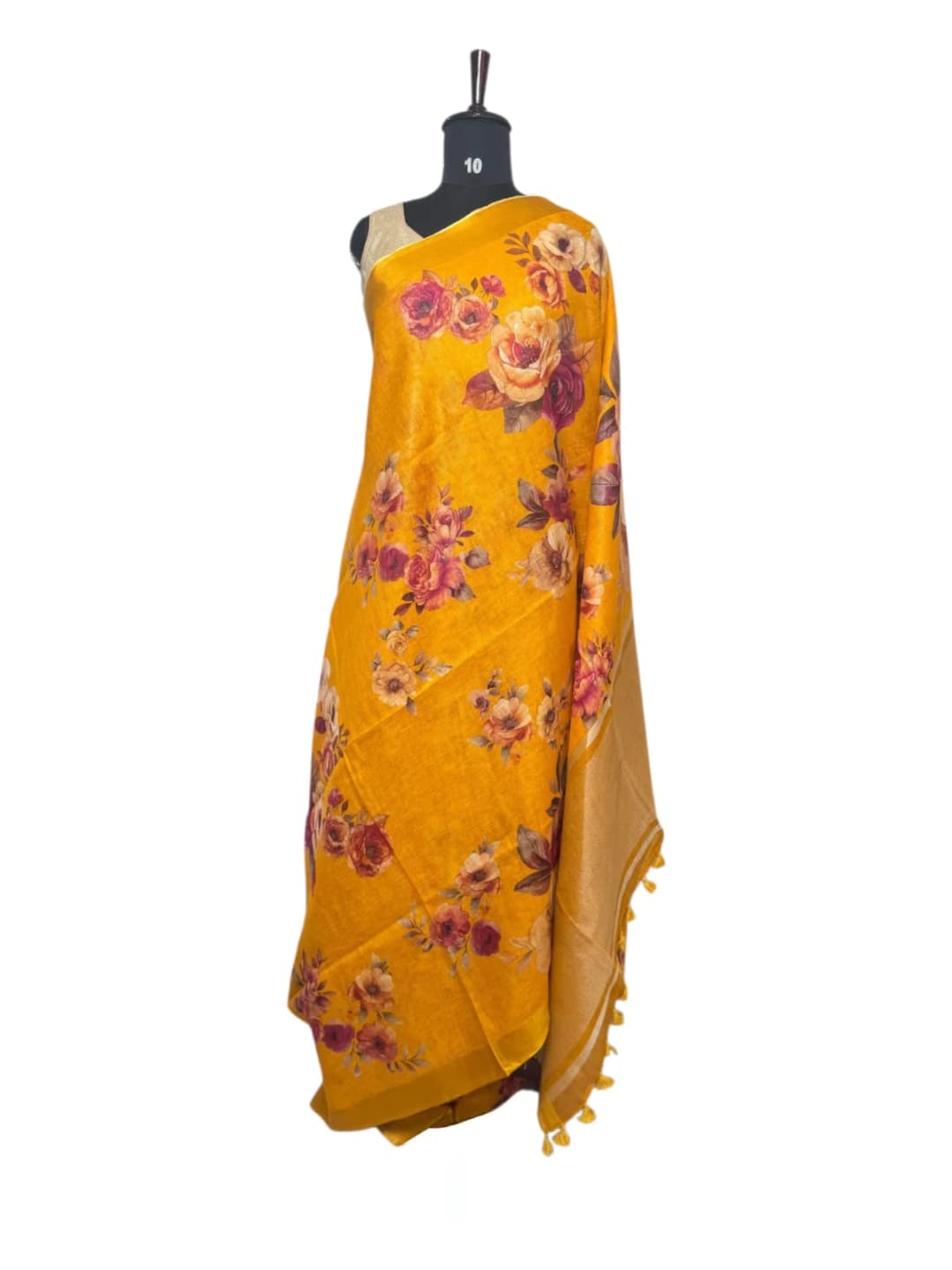 Pure Linen Yellow Floral Print Saree QS271809